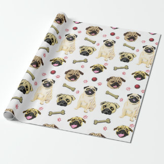 Pugs White Gift Wrap Presentpapper