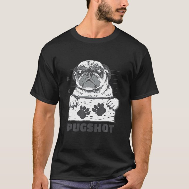 Pugshot - Pug Jail Mugshot T Shirt (Framsida)