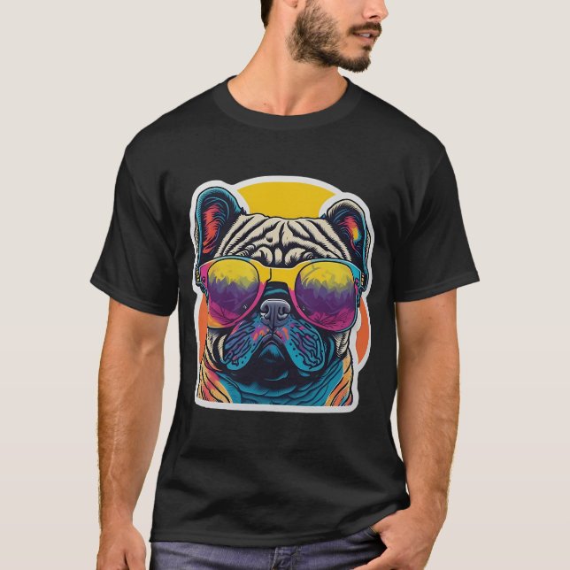 Pugtastiska Vibrationer - Färgrik Pug Hund med Sty T Shirt (Framsida)