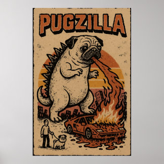Pugzilla-affisch – söta pug-monsterillustrationer poster
