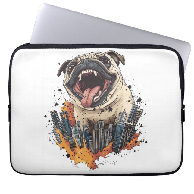 Pugzilla anfaller � Rolig monsterhund Laptop Fodral (Framsidan)