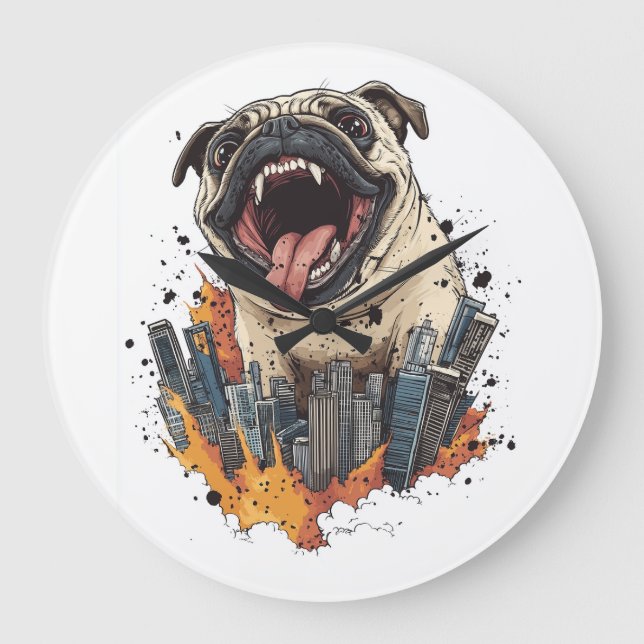Pugzilla anfaller � Rolig monsterhund Stor Klocka (Framsida)