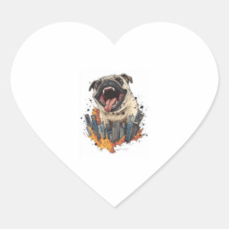 Pugzilla Attacks � Funny Monster Hund Hjärtformat Klistermärke