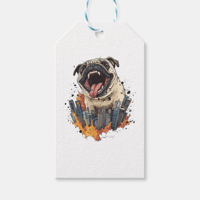 Pugzilla Attacks � Funny Monster Hund Presentetikett (Framsidan)