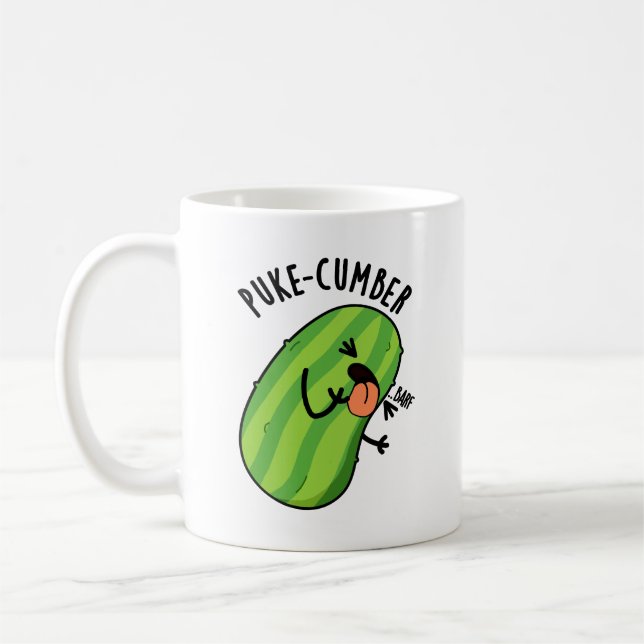 Puke-cumber Funny Cucumber Pun Kaffemugg (Vänster)