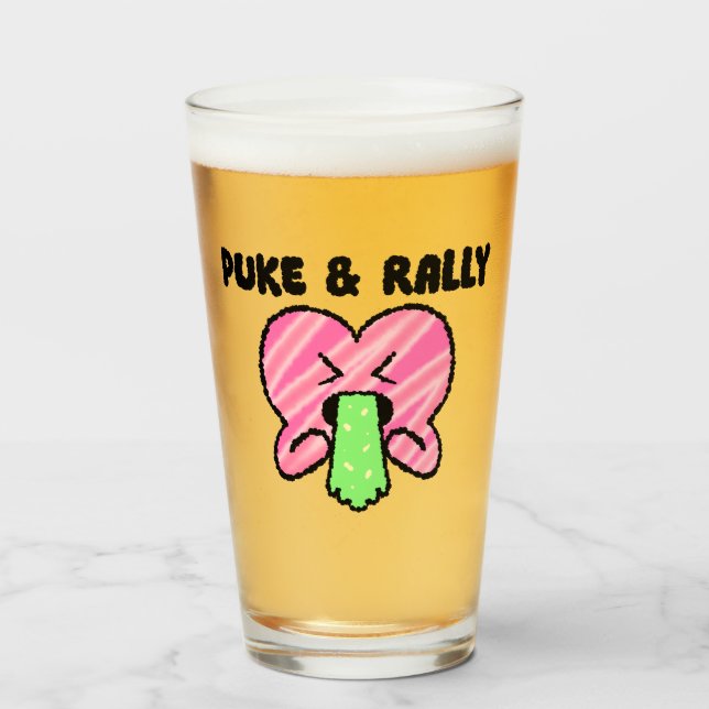 Puke & Rally Pintglas – Pink Heart Party Edition Glaskopp (Framsida fylld)