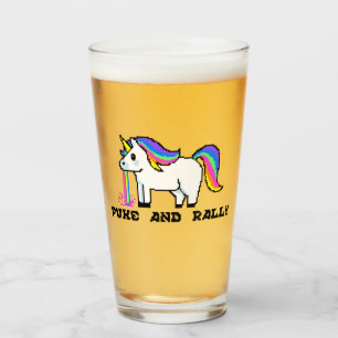 Puke & Rally Rainbow Enhörning Pint Glas   Pixel