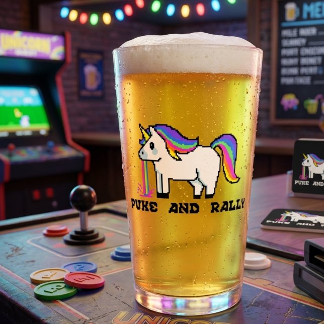 Puke & Rally Rainbow Enhörning Pint Glas | Pixel (Skapare uppladdad)