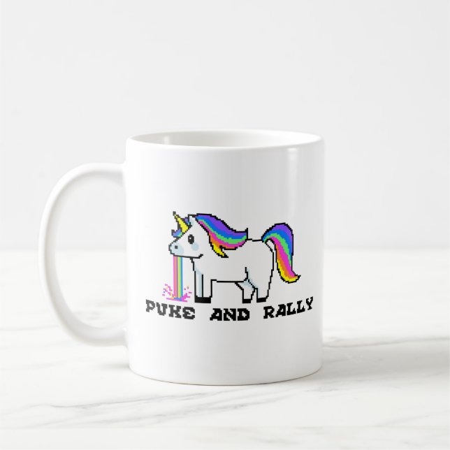 Puke & Rally Rainbow Unicorn Mugg | Pixel Party (Vänster)