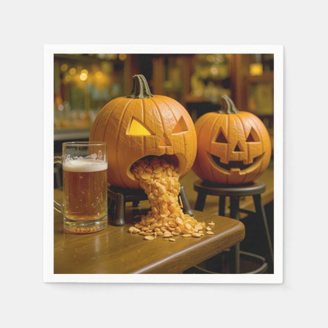 Puking Halloween Pumpkin In a Bar Pappersservett (Framsidan)
