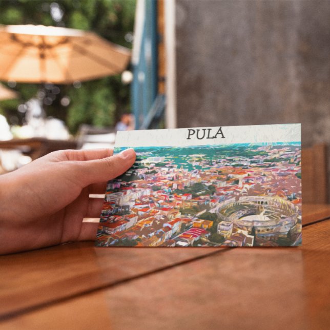 Pula Kroatien City View Painting Vykort (Pula Croatia Postcard)