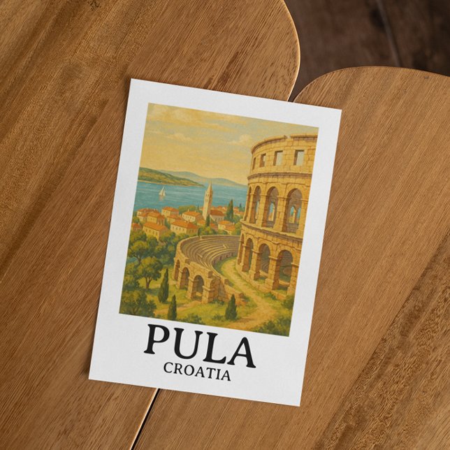 Pula Kroatien Travel Art - Kuststaden Vykort (Pula Croatia Travel Art – Coastal Cityscape Postcard)