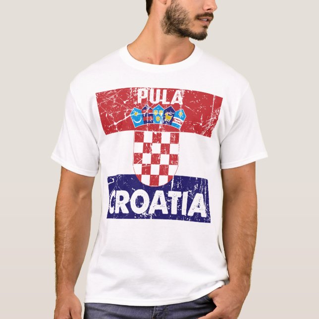 Pula Kroatien Vintage Flaggen T-Shirt (Framsida)