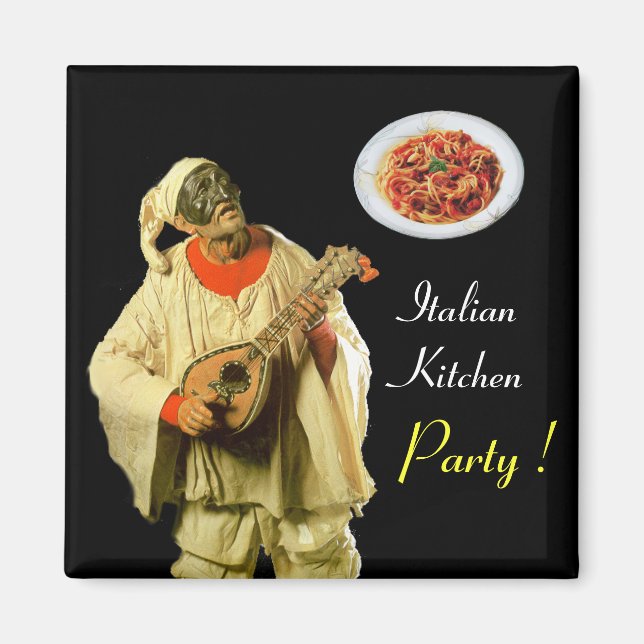 PULCINELLA ITALIAN KITCHEN PARTY, svart Magnet (Framsidan)