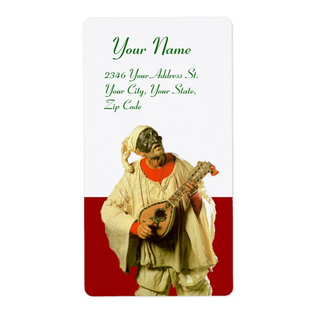 PULCINELLA MED MANDOLIN röd grönt vit Fraktsedel (Framsidan)