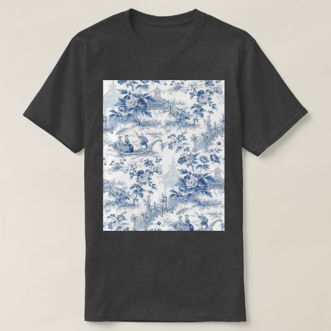 Pulder Blue Chinoiserie Toile Graphic T Shirt (Design framsida)