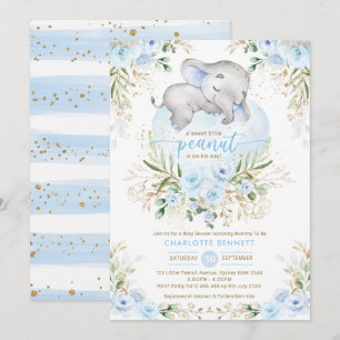 Pulder Blue Elephant Boy Baby Shower-inbjudan Inbjudningar