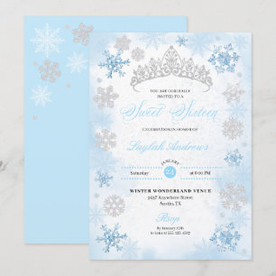 Pulder Blue Winter Wonderland Snowflake Sweet 16 Inbjudningar