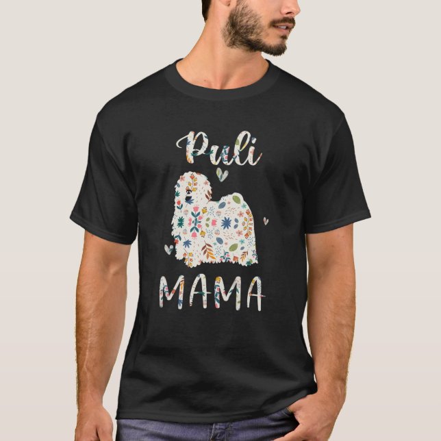Puli Blommigt Hund Mamma Kärlek T Shirt (Framsida)