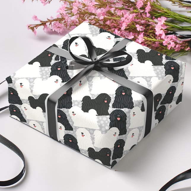 Puli Hund Cute Black and White Polka Dot Presentpapper (Skapare uppladdad)