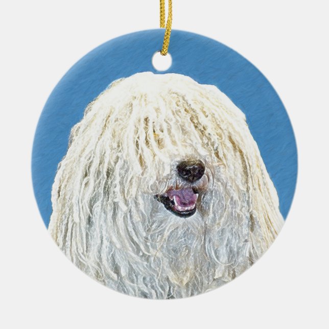 Puli Painting - Cute Original Hund Art Julgransprydnad Keramik (Framsidan)