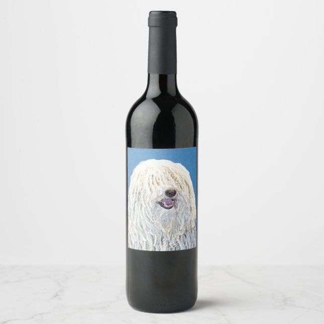 Puli Painting - Cute Original Hund Art Vinflaska Etikett (Framsida)