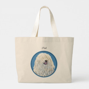 Puli Painting White Cream Cute Original Hund Art Jumbo Tygkasse