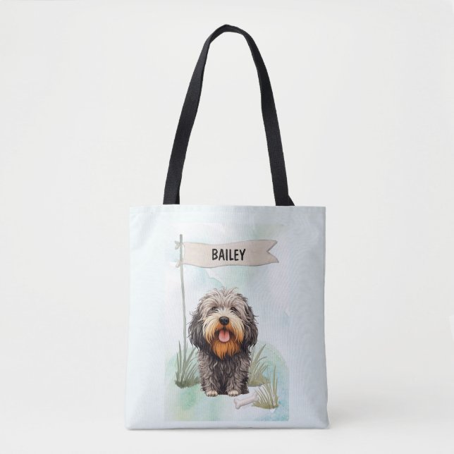 Puli Watercolor Personalized Dog Tygkasse (Framsida)