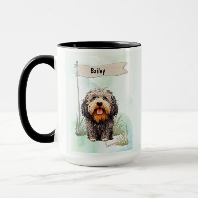 Puli Watercolor Personlig Hund Mugg (Vänster)