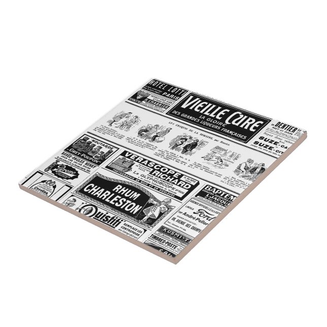 Pulicidad, periodico antiguo, blanco y negro kakelplatta (Sidan)