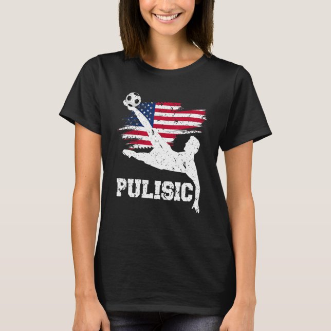 Pulisic USA flagga Fotboll Fläkt Silhouette Gr T Shirt (Framsida)