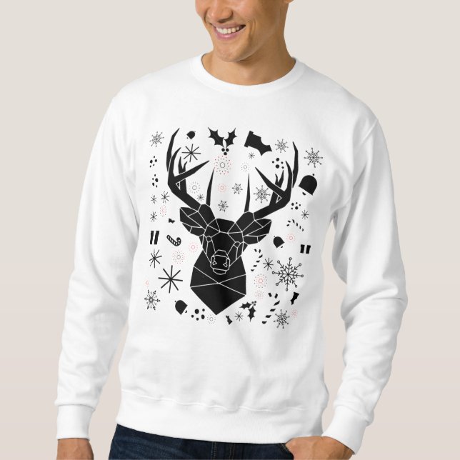 Pull de Noël fantaisie motifs tête de cerf- Homme Lång Ärmad Tröja (Framsida)