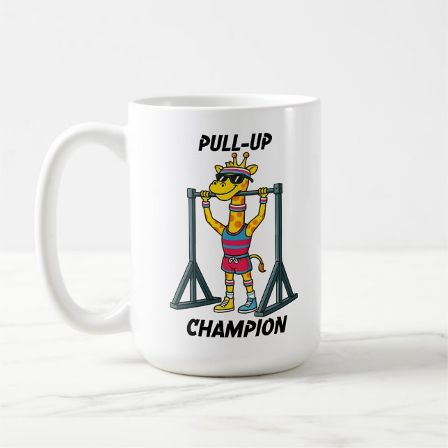 Pull-Up Champion – Rolig Träningsdesign för Giraff Kaffemugg (Vänster)