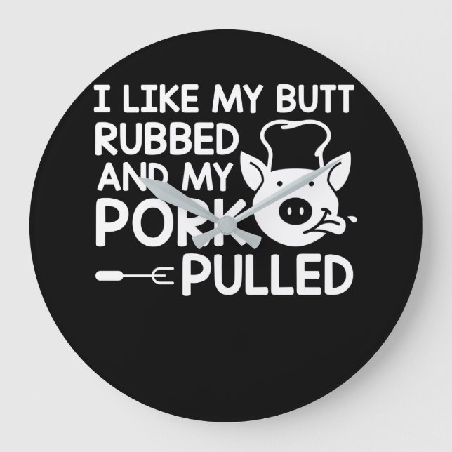 Pullad grillning av BBQ liknande butt Rubbed Gris Stor Klocka (Framsida)