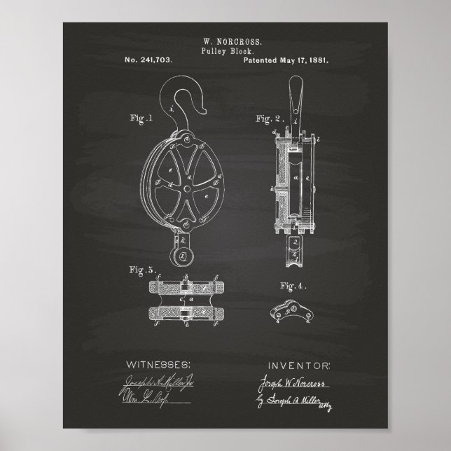Pulley Block 1881 Patent Art Chalkboard Poster (Framsidan)