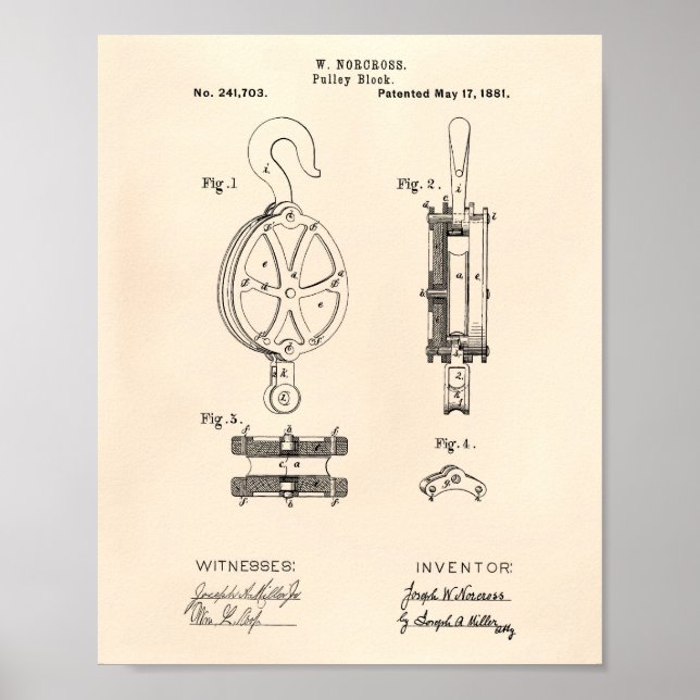 Pulley Block 1881 Patent Art Old Peper Poster (Framsidan)