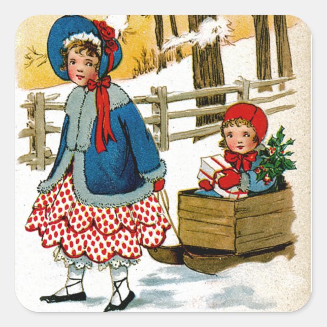 Pulling av Sled Fyrkantigt Klistermärke (Framsida)