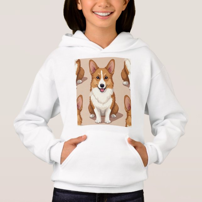 Pullover hoodie med Welsh Corgi-design. T Shirt (Framsida)
