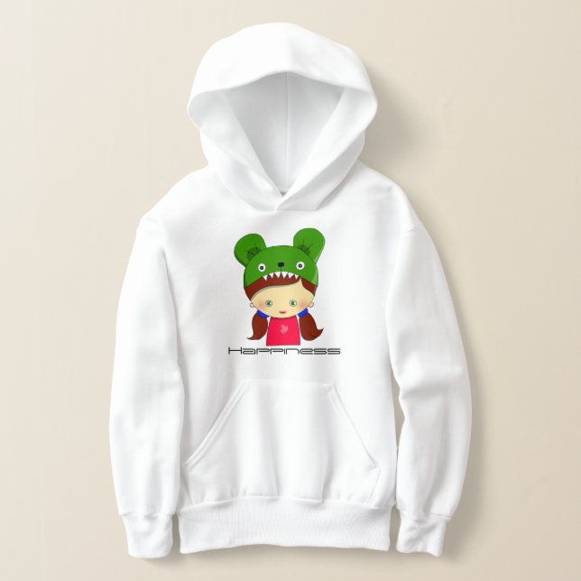 Pullover White Graphic Hoodie for Girls T Shirt (Laydown)