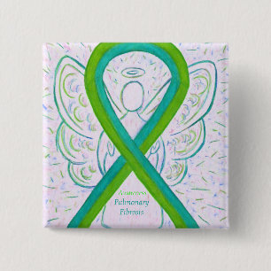 Pulmonell fibros - medvetenhet Ribbon Angel Button Knapp