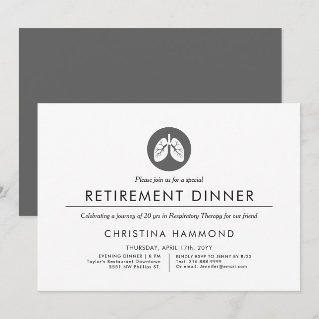 Pulmonologi Pension Middag | Minimal Stil Inbjudningar (Fram/baksida)