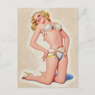Pulp Blonde i Bikini-Pinupet Vykort