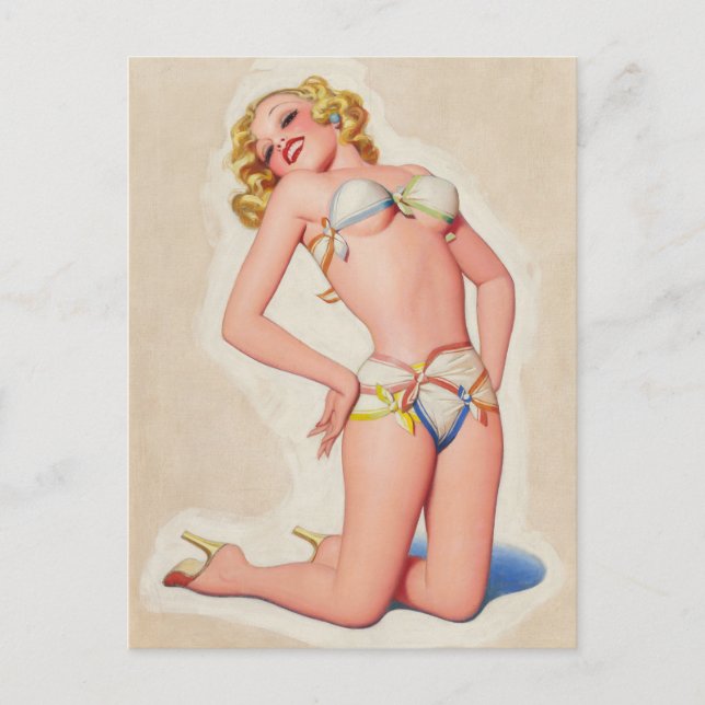 Pulp Blonde i Bikini-Pinupet Vykort (Framsida)