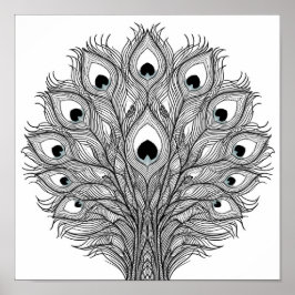 Pulsating Peacock Feather Decoupage Template Line  Poster