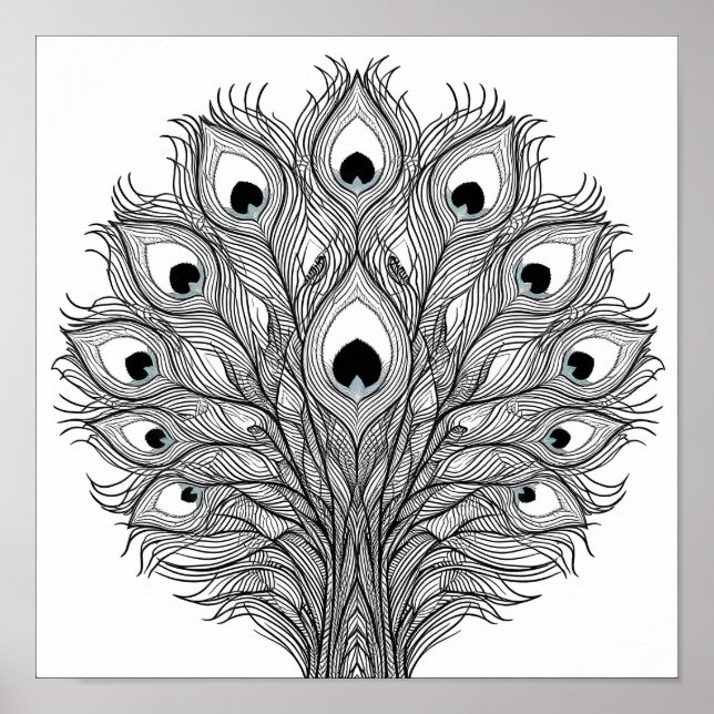 Pulsating Peacock Feather Decoupage Template Line  Poster (Framsidan)