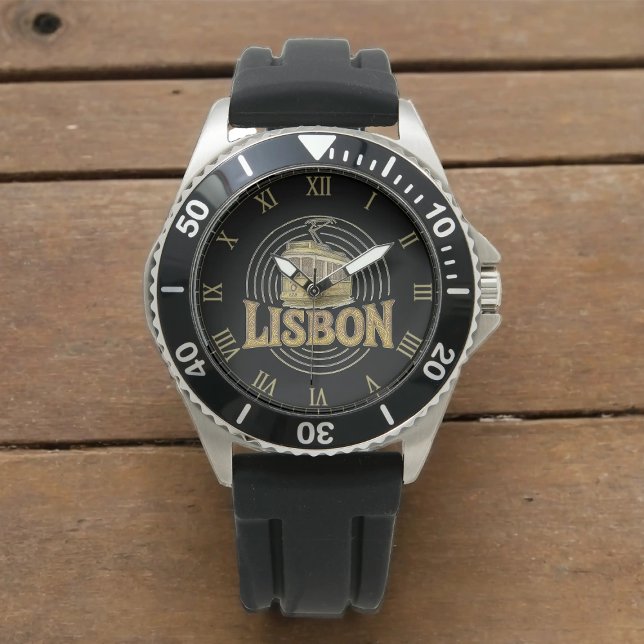 Pulsen av Lissabon, rostfritt stål, svart gummi Armbandsur (Skapare uppladdad)
