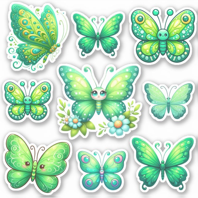pulserande grönt-fjärilar klistermärken (Framsida)