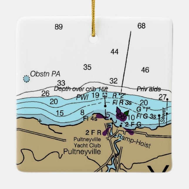 Pultneyville NY Nautical Diagram Julgransprydnad Keramik (Baksida)