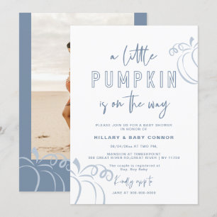 Pulver Blue A Little Pumpkin Baby Shower Inbjudningar