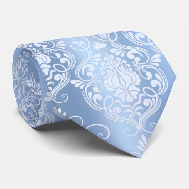 Pulver Blue Baroque Blommigt - Elegant Påstående Slips (Rullad)